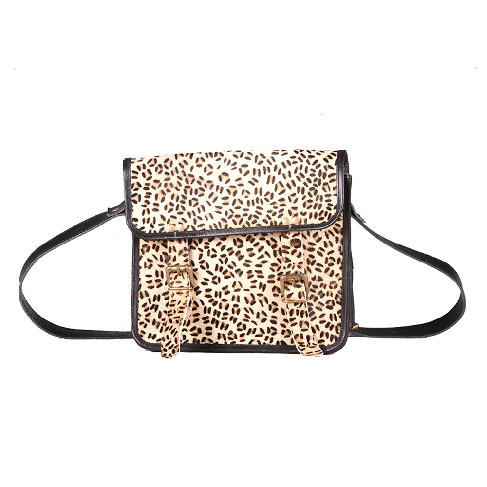 WOAVIN LEATHER BAG W/HAIR ANIMAL PRINT