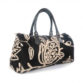 WOAVIN HAND EMBROIDERED BAG COTTON W/LEATHER TRIMMING
