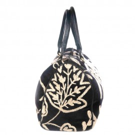WOAVIN HAND EMBROIDERED BAG COTTON W/LEATHER TRIMMING