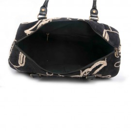 WOAVIN HAND EMBROIDERED BAG COTTON W/LEATHER TRIMMING