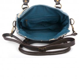 WOAVIN HAND EMBROIDERED BAG COTTON VELVET W/LEATHER TRIMMING