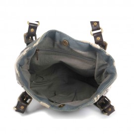 WOAVIN HAND EMBROIDERED BAG LINEN W/LEATHER TRIMMING