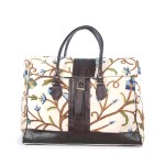 WOAVIN HAND EMBROIDERED BAG COTTON VELVET W/LEATHER TRIMMING