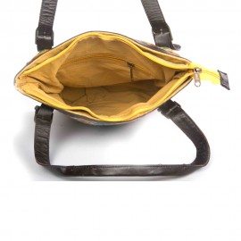 WOAVIN HAND EMBROIDERED BAG CHAINSTICH WOOL W/LEATHER TRIMMING