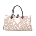 WOAVIN HAND EMBROIDERED BAG LINEN W/LEATHER TRIMMING