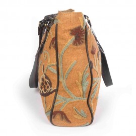 WOAVIN HAND EMBROIDERED BAG W/LEATHER TRIMMING 
