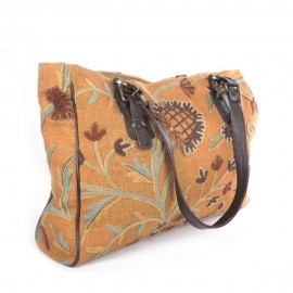 WOAVIN HAND EMBROIDERED BAG W/LEATHER TRIMMING 