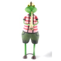 WOAVIN FROG MUSICIAN W/TRUMPET IRON PAINTED