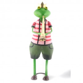 WOAVIN FROG MUSICIAN W/TRUMPET IRON PAINTED