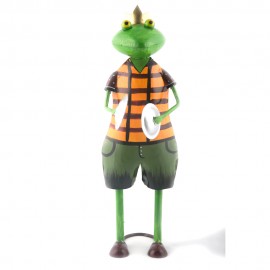 WOAVIN FROG MUSICIAN W/CYMBAL IRON PAINTED