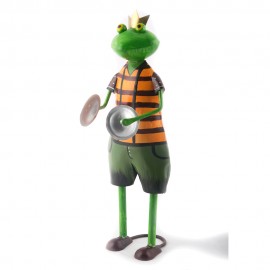 WOAVIN FROG MUSICIAN W/CYMBAL IRON PAINTED