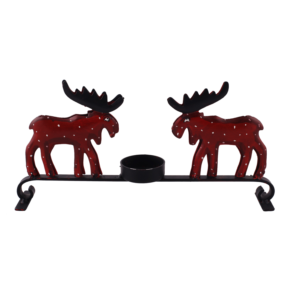 WOAVIN IRON PAINTED 2 MOOSE CANDLE STAND