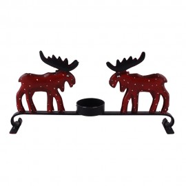 WOAVIN IRON PAINTED 2 MOOSE CANDLE STAND
