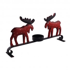 WOAVIN IRON PAINTED 2 MOOSE CANDLE STAND