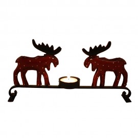 WOAVIN IRON PAINTED 2 MOOSE CANDLE STAND