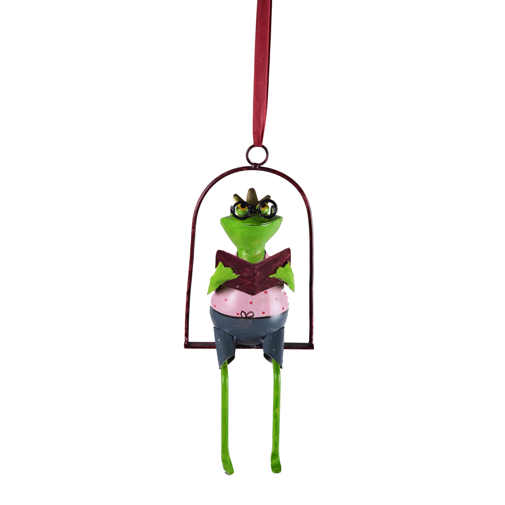 WOAVIN IRON PAINTED FROG WITH READING BOOK