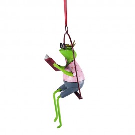 WOAVIN IRON PAINTED FROG WITH READING BOOK