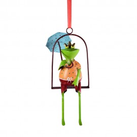 WOAVIN IRON PAINTED FROG WITH UMBRELLA