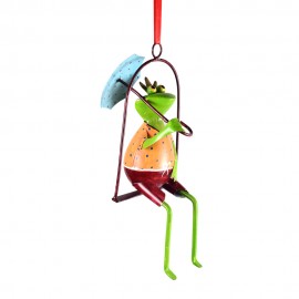 WOAVIN IRON PAINTED FROG WITH UMBRELLA