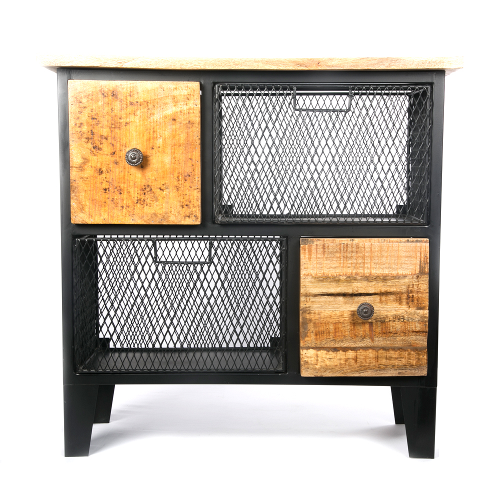 WOAVIN INDUSTRIAL 2 WOODEN DRAWER CHEST WITH 2 MS BASKET
