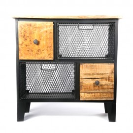 WOAVIN INDUSTRIAL 2 WOODEN DRAWER CHEST WITH 2 MS BASKET
