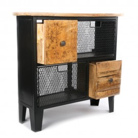 WOAVIN INDUSTRIAL 2 WOODEN DRAWER CHEST WITH 2 MS BASKET