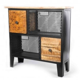 WOAVIN INDUSTRIAL 2 WOODEN DRAWER CHEST WITH 2 MS BASKET