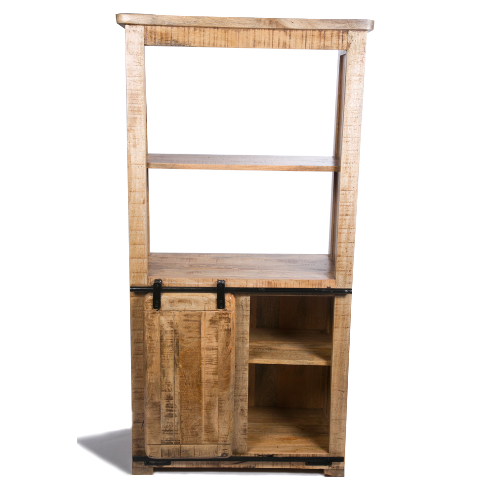 WOAVIN INDUSTRIAL BOOK SHELVE MANGO WOOD WITH BARN DOOR