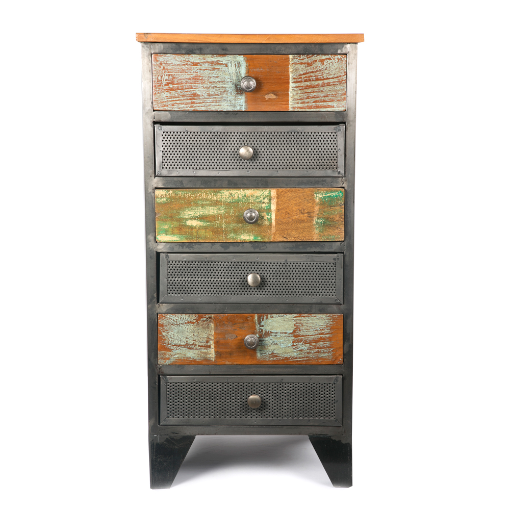 WOAVIN INDUSTRIAL 6 DRAWER CHEST MS METALIC RECLAIMED WOOD
